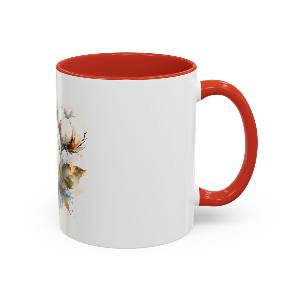 Cotton Bloom Accent Coffee Mug — Watercolor Cotton Plant Design (11/15oz)