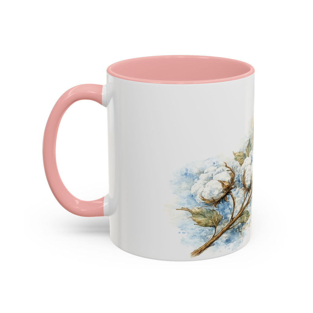 Cotton Branch Accent Coffee Mug — 11/15oz Ceramic Mug with Watercolor Cotton Floral Design