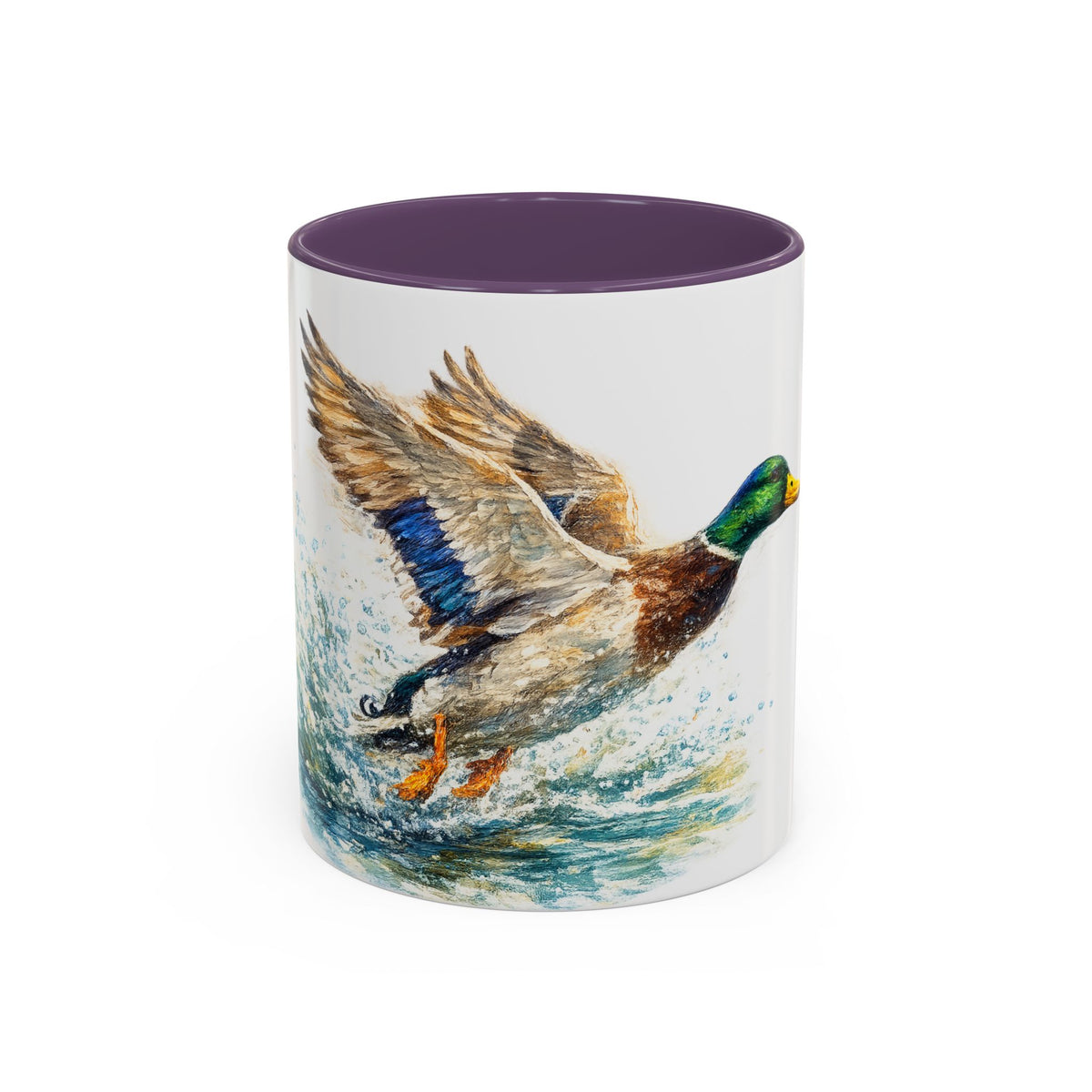 Mallard Duck Coffee Mug — Flying Watercolor Accent Mug (11/15 oz)