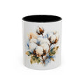 Cotton Bloom Accent Coffee Mug — Watercolor Cotton Plant Design (11/15oz)