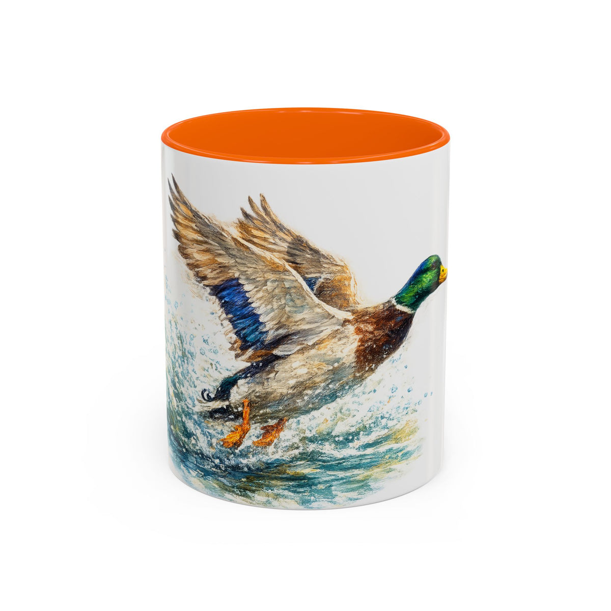 Mallard Duck Coffee Mug — Flying Watercolor Accent Mug (11/15 oz)