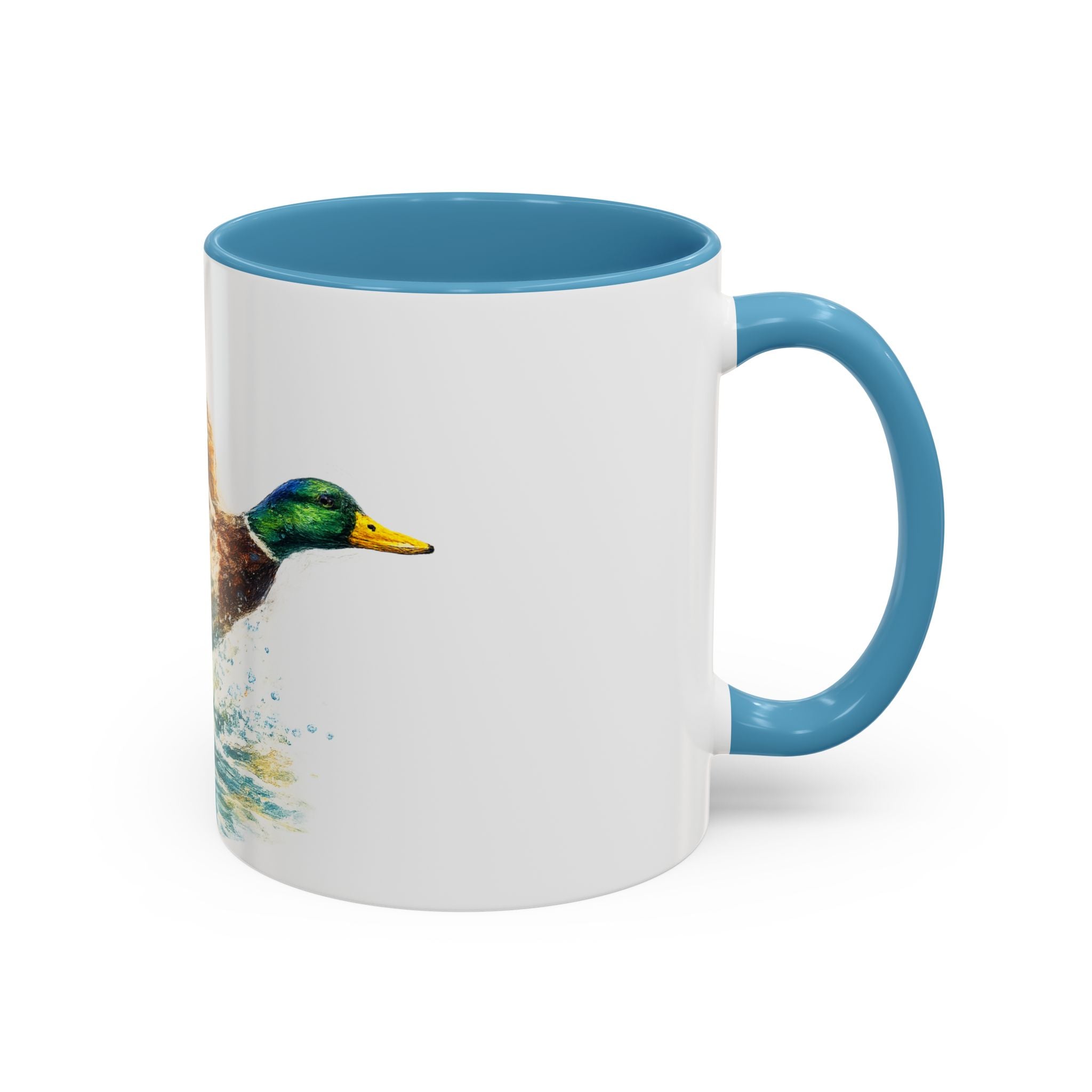 Mallard Duck Coffee Mug — Flying Watercolor Accent Mug (11/15 oz)