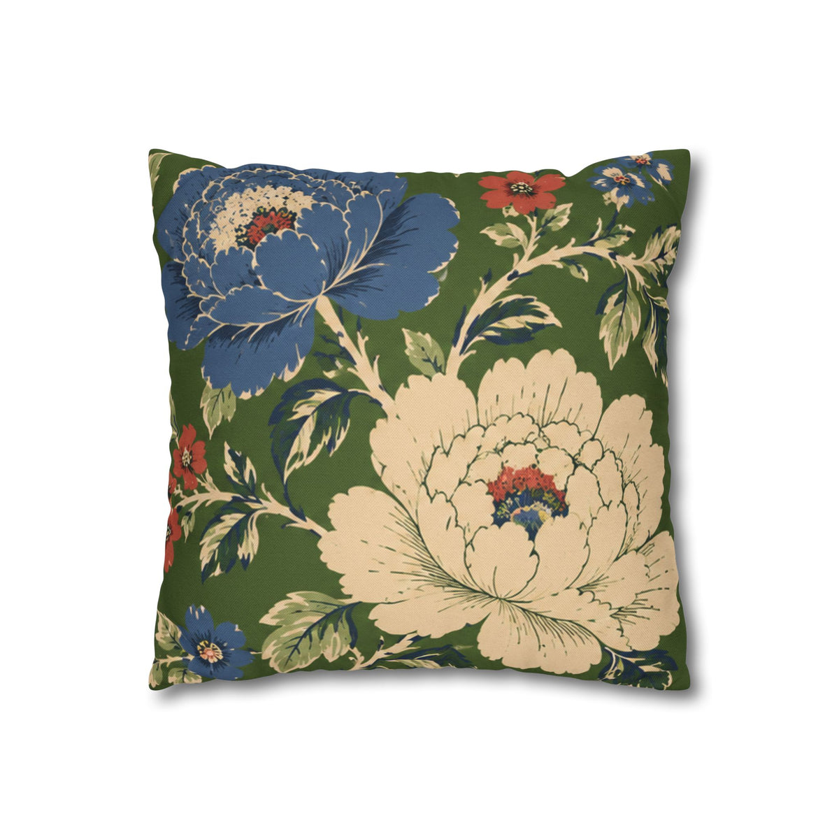 Tropical Bird Floral Pillowcase — Green Vintage Parrot Decorative Square Pillow Cover