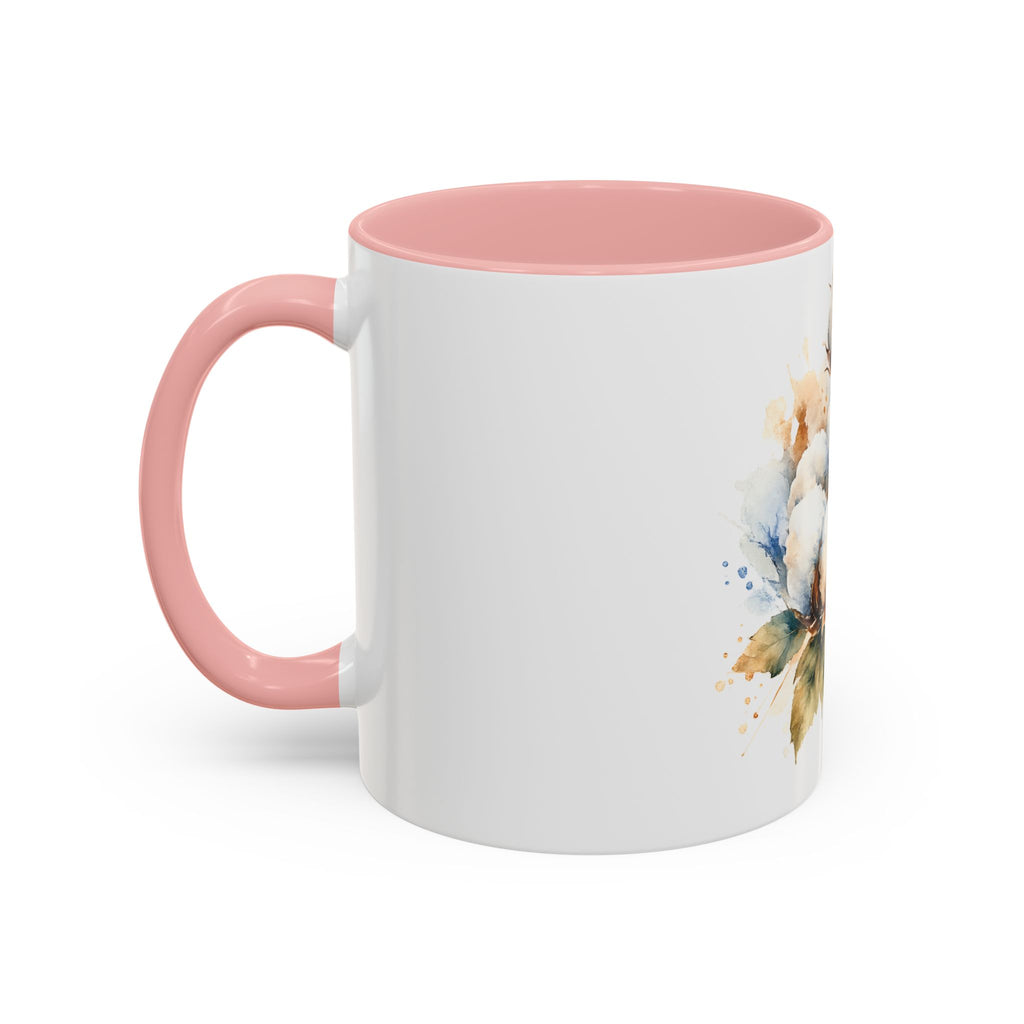 Cotton Bloom Accent Coffee Mug — Watercolor Cotton Plant Design (11/15oz)