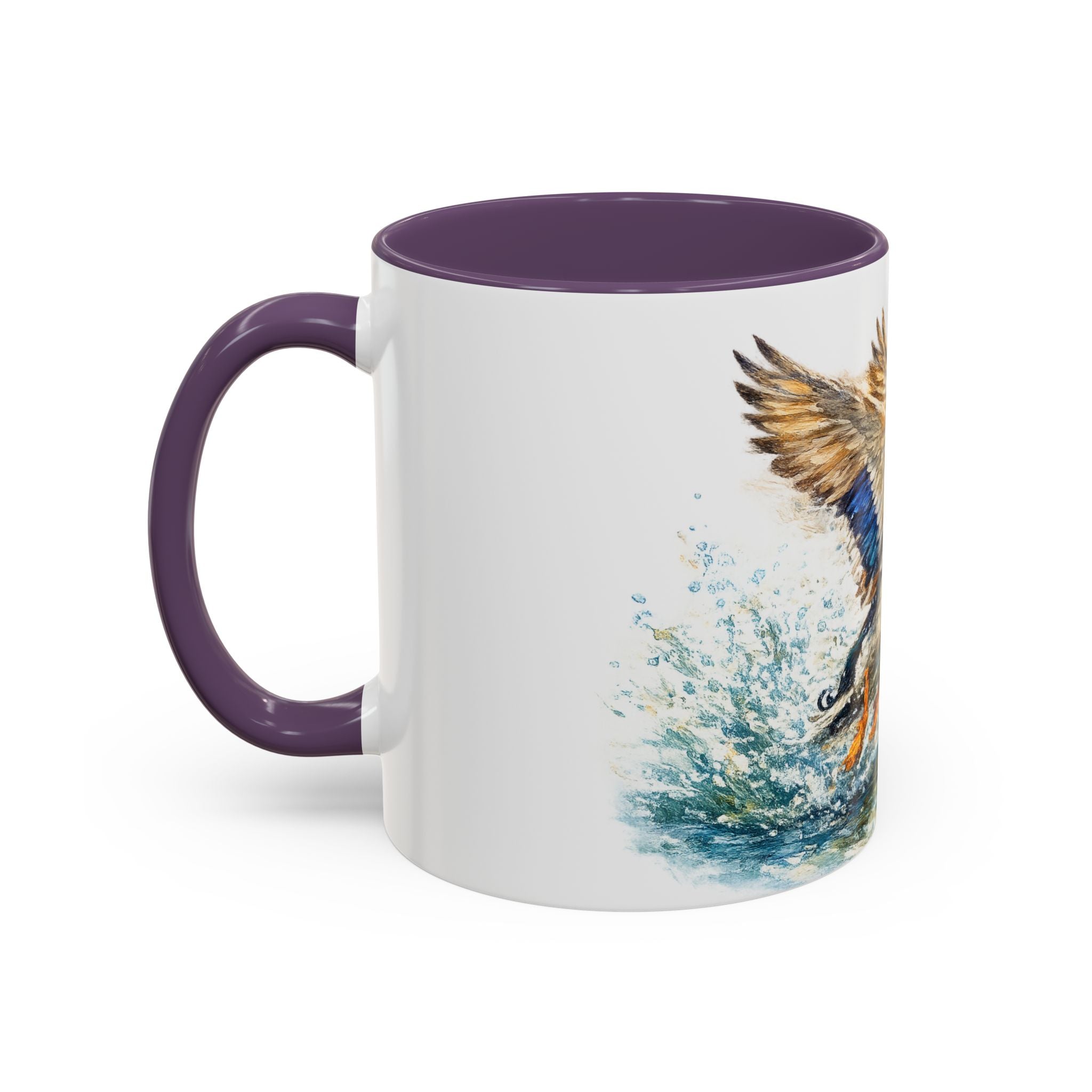 Mallard Duck Coffee Mug — Flying Watercolor Accent Mug (11/15 oz)