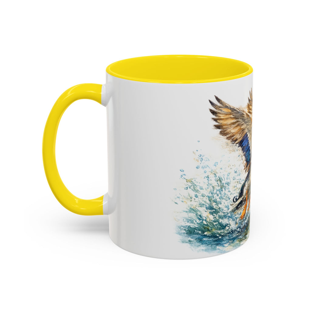 Mallard Duck Coffee Mug — Flying Watercolor Accent Mug (11/15 oz)
