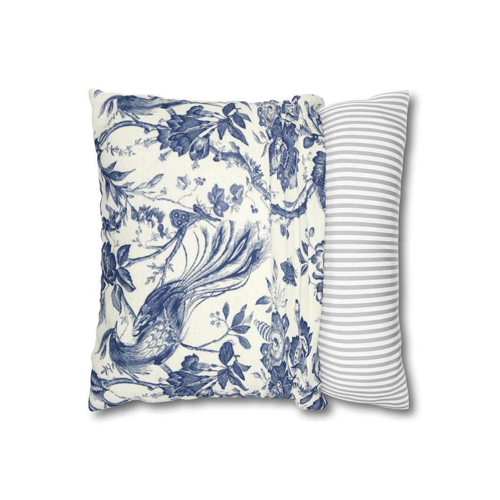 Blue Toile Decorative Pillowcase - Square Canvas Accent Pillow Cover