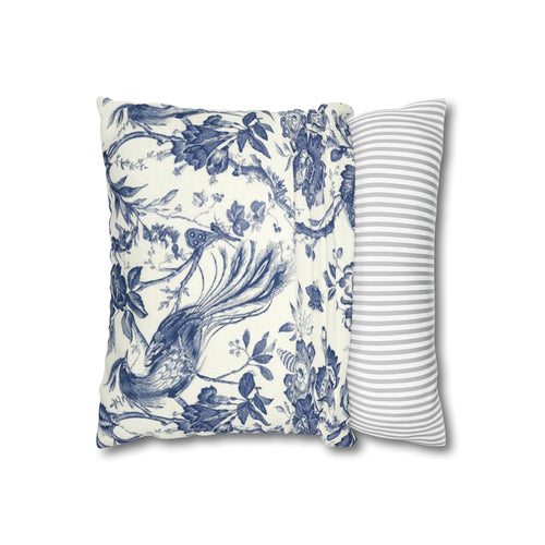 Blue Toile Decorative Pillowcase - Square Canvas Accent Pillow Cover