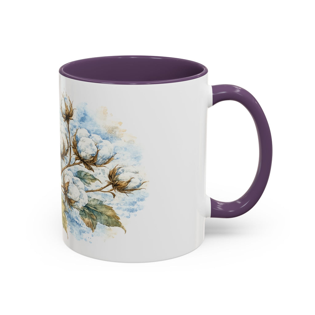Cotton Branch Accent Coffee Mug — 11/15oz Ceramic Mug with Watercolor Cotton Floral Design