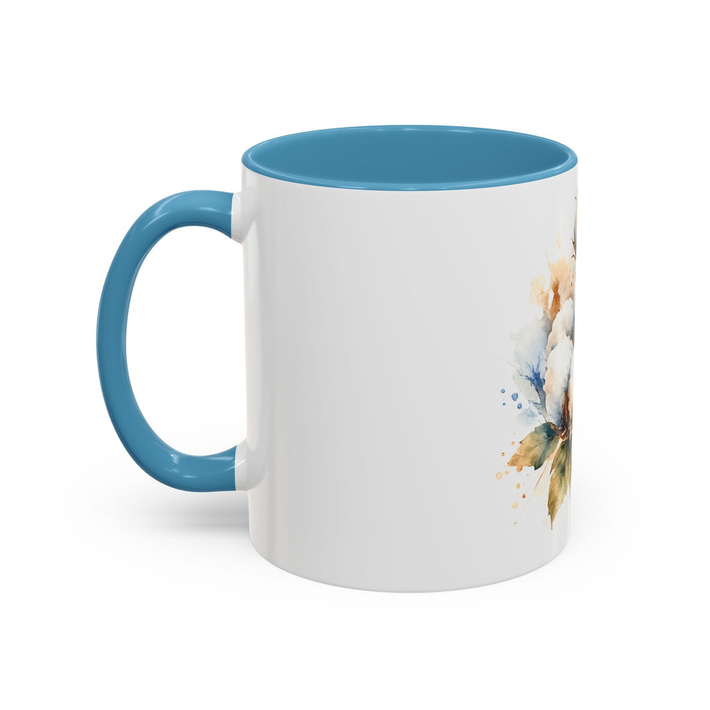 Cotton Bloom Accent Coffee Mug — Watercolor Cotton Plant Design (11/15oz)
