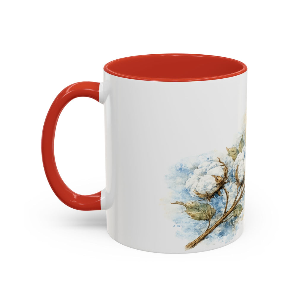 Cotton Branch Accent Coffee Mug — 11/15oz Ceramic Mug with Watercolor Cotton Floral Design
