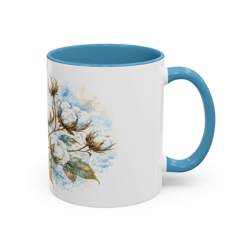 Cotton Branch Accent Coffee Mug — 11/15oz Ceramic Mug with Watercolor Cotton Floral Design