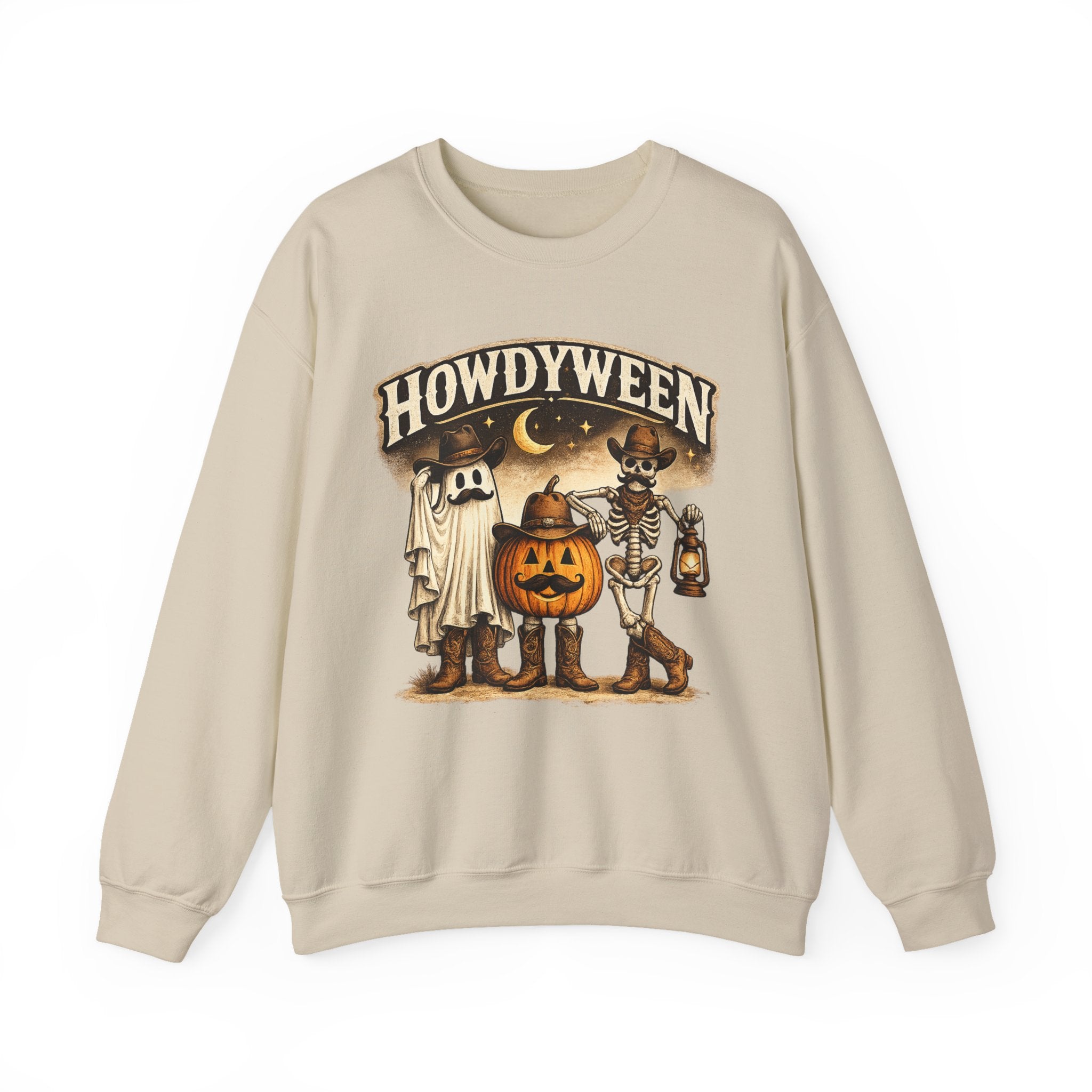 Howdyween Sweatshirt — Vintage Halloween Ghost, Pumpkin & Skeleton Crewneck