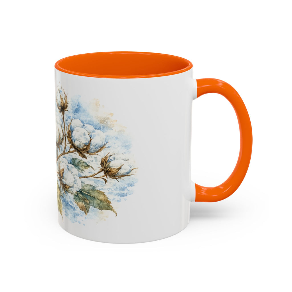 Cotton Branch Accent Coffee Mug — 11/15oz Ceramic Mug with Watercolor Cotton Floral Design