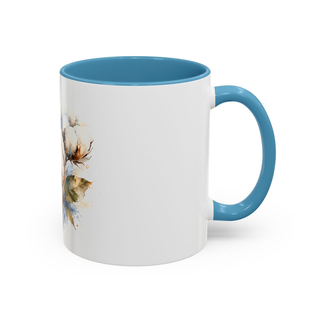 Cotton Bloom Accent Coffee Mug — Watercolor Cotton Plant Design (11/15oz)