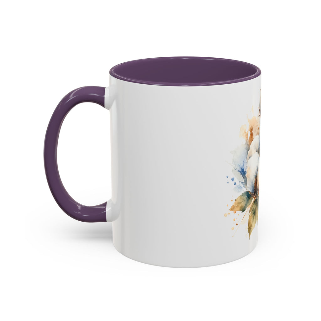 Cotton Bloom Accent Coffee Mug — Watercolor Cotton Plant Design (11/15oz)