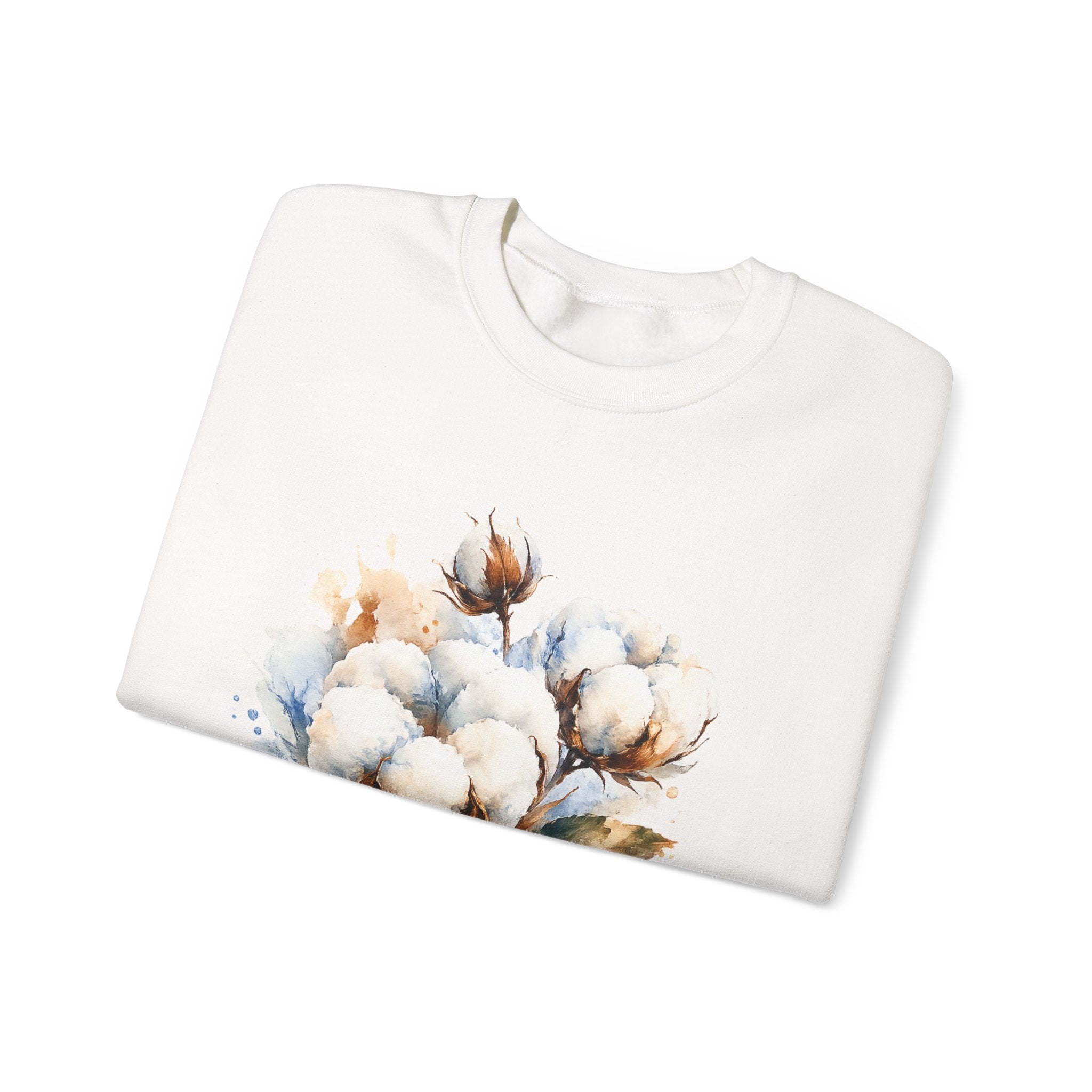 Cotton Blossom Crewneck Sweatshirt — Watercolor Cotton Plant Design